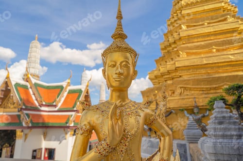 Preview: Golden pagoda at Temple of the Emerald Buddha in Bangkok, Thailand. Wat Phra Kaew and Grand palace