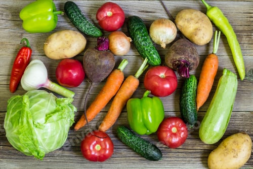Preview: Different colorful vegetables all over the table. Healthy eating
