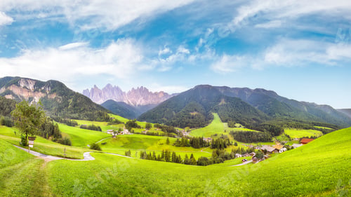 Preview: Fabulous scene of magnificent Santa Maddalena village in Dolomites.