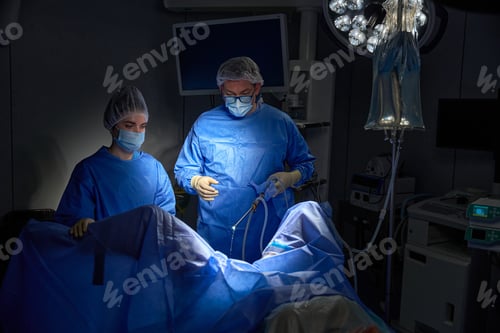 Preview: Process of gynecological surgery operation using laparoscopic equipment