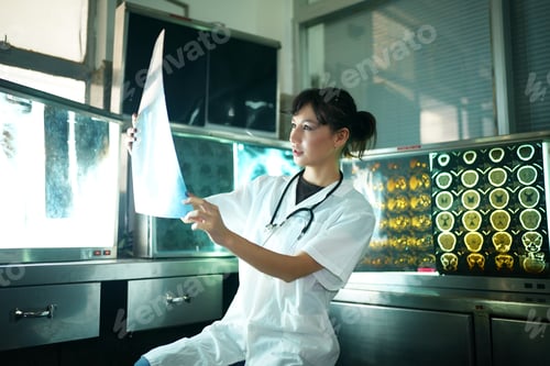 Preview: Portrait of young doctor checking X-Ray in hospital to make diagnosis