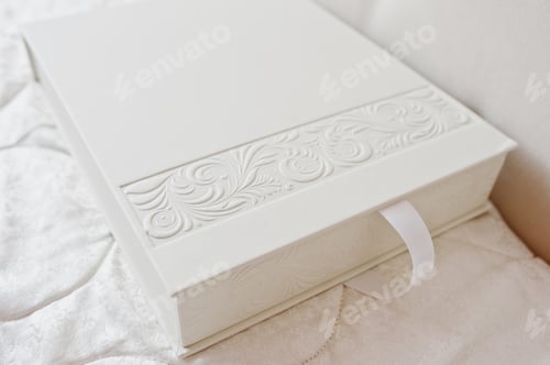 Preview: White classic photo album or photobook with decor design