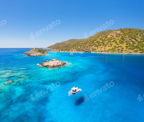 Preview: Aerial view of beautiful yacht on the sea in summer