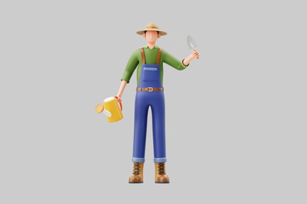 Preview: Cartoon gardener with watering can