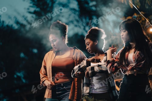 Preview: group of people family enjoy camping outdoor activity with nature, camp site living in happy time