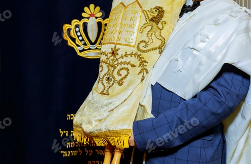 Preview: Jewish man dressed in ritual clothing Jewish Torah at Bar Mitzvah