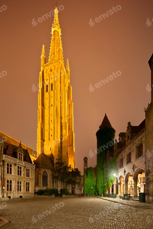 Preview: Church Of Our Lady In Bruges At Night