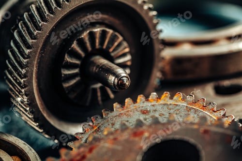 Preview: Close up of old rusty car parts on dark background