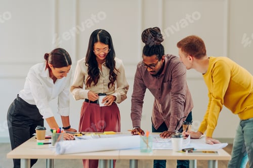 Preview: Multiracial team of engineers or architects having a meeting in an office