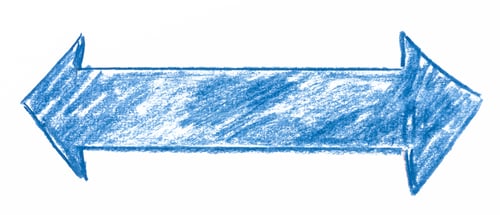 Preview: A double-sided blue arrow drawn in coloured pencil with characteristic hatching