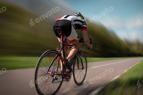 Preview: Cyclist rides on bicycle, speed effect