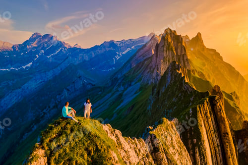 Preview: Schaeffler mountain ridge swiss Alpstein, Appenzell Switzerlandsunset at Schaeffler peak mountain
