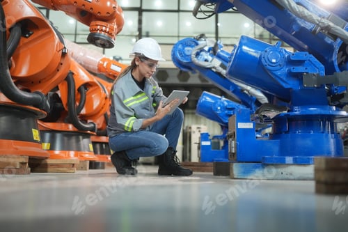 Preview: Tech industry. Business industry technology, people and tech. Engineer working in factory.