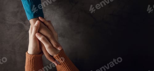 Preview: Mental Health Concept. Couple making Comfortable Hand Touch for Encouraging Together