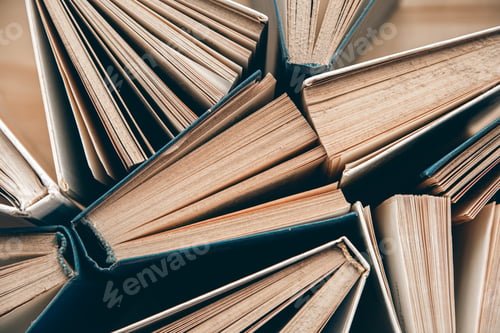 Preview: Background from old books in the library, close-up.