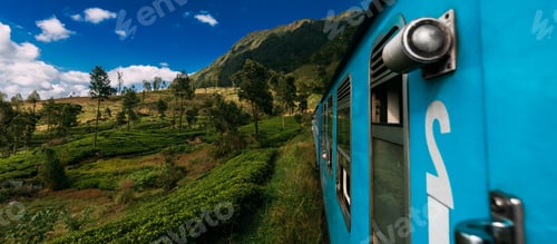 Preview: Blue train in Sri Lanka. Blue Sri Lankan Train goes through jungles, trees, wood, mountains