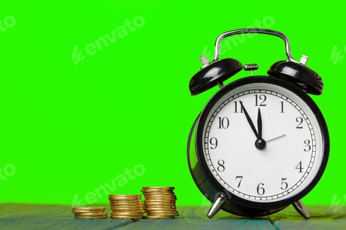 Preview: Time is money, table clock with coins