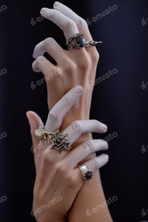 Preview: Captivating Hand Gesture Featuring Unique Handmade Rings