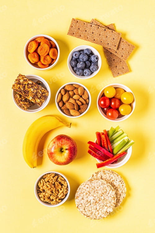 Preview: Healthy snack concept, top view.