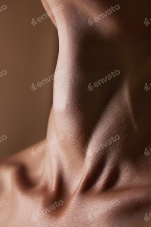 Preview: Health, beauty and closeup with neck of person in studio for skincare, textures and cosmetics. Well