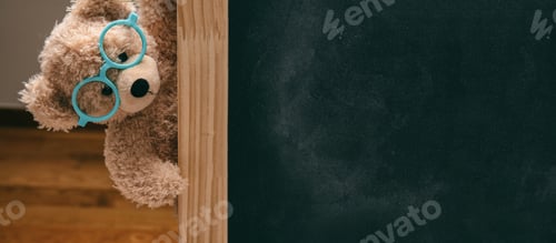 Preview: Cute teddy wearing glasses and blackboard, banner