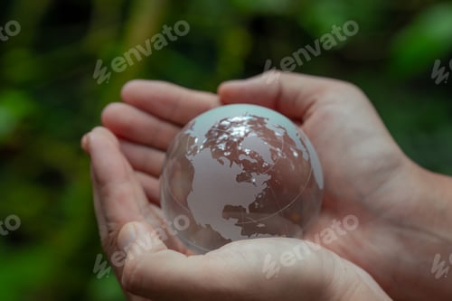 Preview: Glass Globe Held in Hands in Nature
