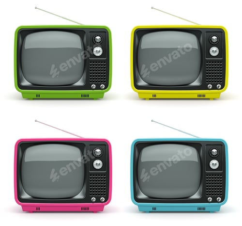 Preview: Multicolored retro TV on white background