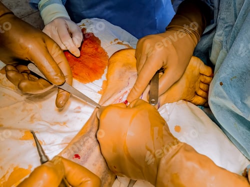 Preview: Doctors perform a surgical procedure to place metal plate after leg fracture.