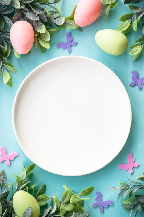 Preview: Easter table setting, Easter food background.