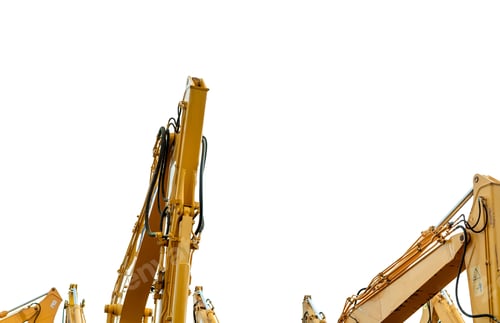 Preview: Yellow backhoe with hydraulic piston arm isolated on white. Heavy machine for excavation