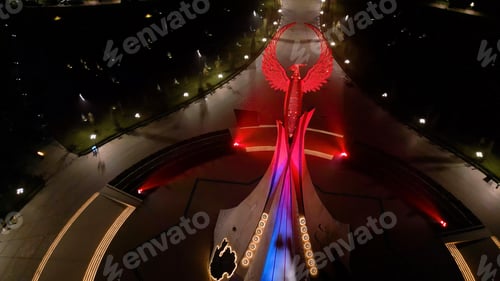 Preview: Huma bird monument in the New Uzbekistan park in Tashkent city at night