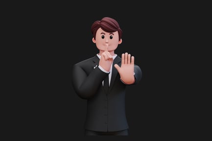 Preview: Man in suit with finger to lips (closed eyes)