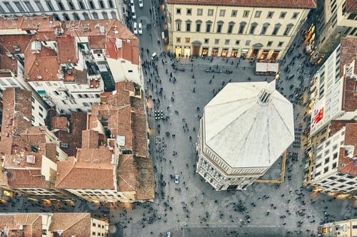 Preview: Overhead view of tourists and Baptistery of St John, Florence, Italy