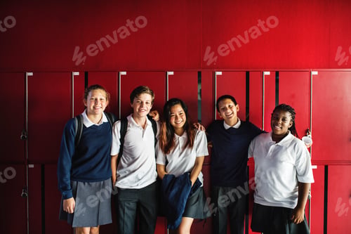 Preview: Friends standing together in front of lockers