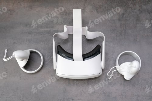 Preview: White 3D virtual reality glasses. VR glasses and helmet. Futuristic and modern