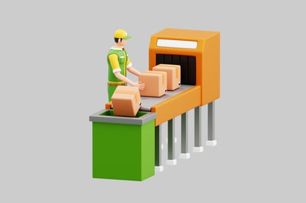 Preview: Cartoon delivery worker, conveyor belt