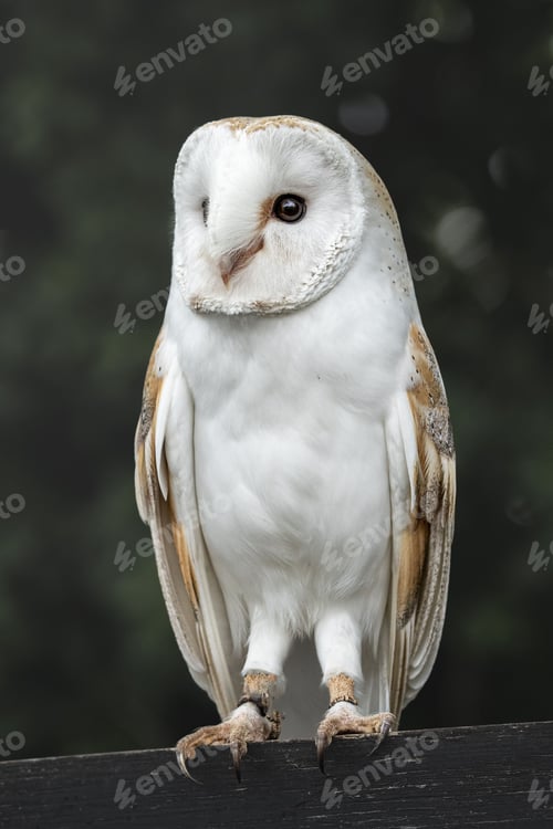 Preview: Majestic barn owl (Tyto alba) perched on a tree branch