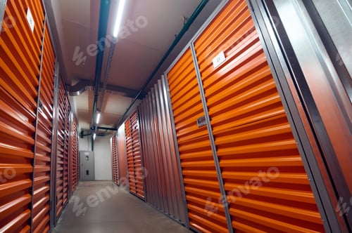 Preview: Secure closed garage storage compartments in warehouse