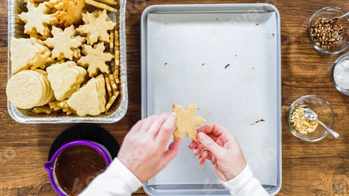 Preview: Snowflake-Shaped Sugar Cookies, Chocolate-Dipped, Pecan Crushed Nuts, Holiday Baking