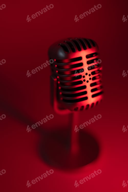 Preview: Vintage microphone, red background