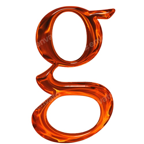Preview: Lowercase letter g - the extruded of glass with pattern flame, isolated on white background