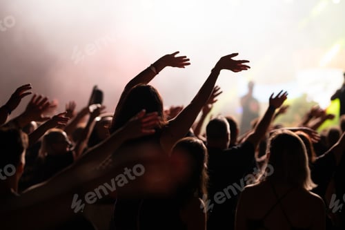 Preview: Crowd at concert and colorful stage lights.