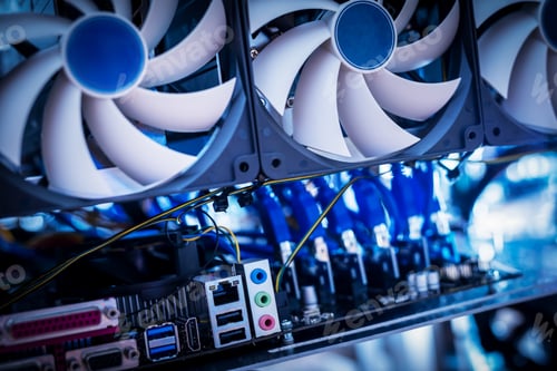 Preview: Cryptocurrency mining machine. Close-up