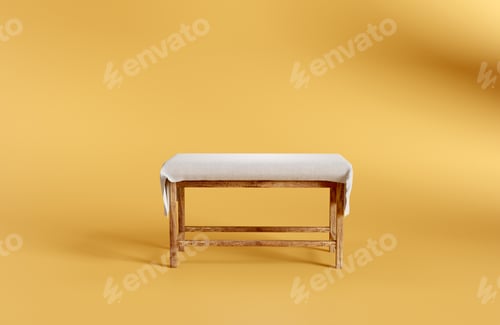 Preview: Table with cloth covering on top of table mock up for podium presentation