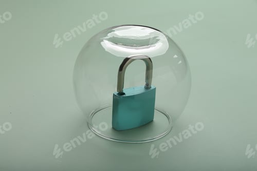Preview: check-lock and different keys on a coloured background, the concept of protection