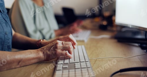 Preview: Computer keyboard, night and hands of woman typing feedback review of financial portfolio, investme