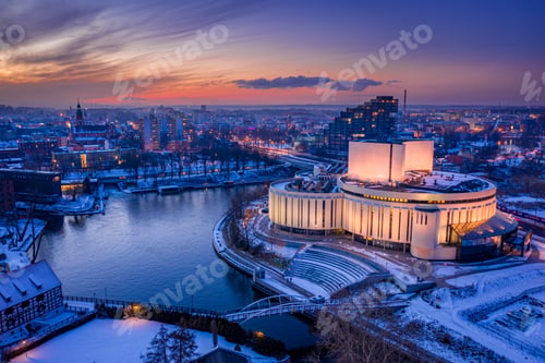 Preview: Aerial view of winter, Bydgoszcz. Downtown in Bydgoszcz at winter.