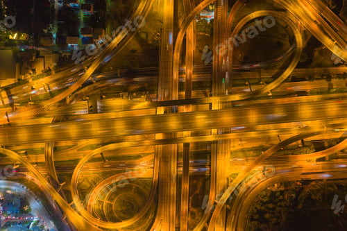 Preview: Aerial view of highway junctions. Bridge roads shape in structure. Top view. Urban city