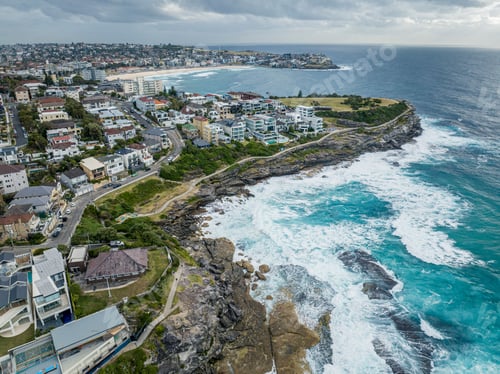 Preview: Aerial view of the Bondi Beach walkway to Bronte Beach in Sydney, Australia