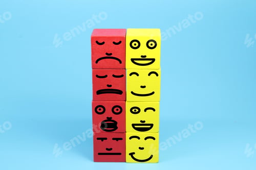 Preview: Colorful wooden blocks with emotion face.